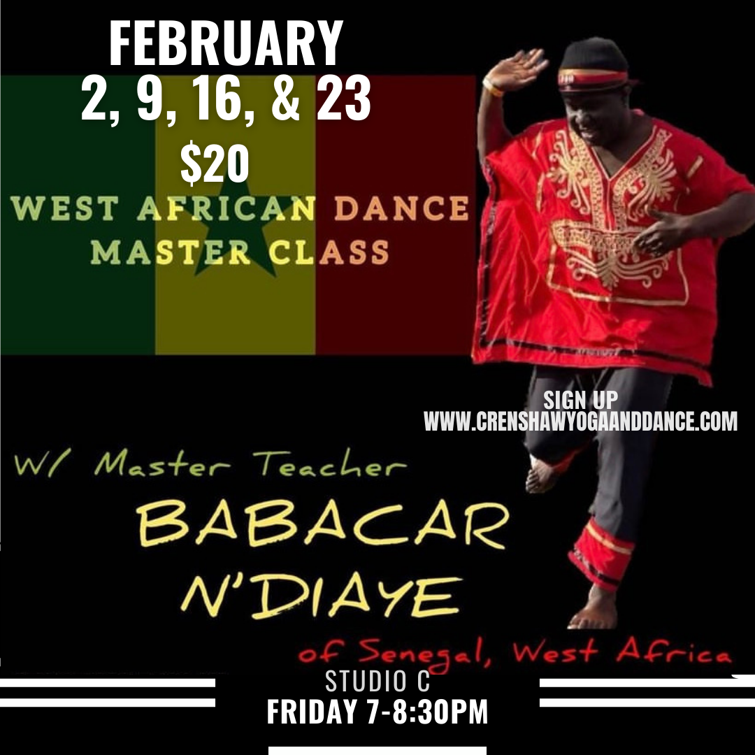 West African dance with live drummers. Friday from 7-8:30pm (**times subject to change**) $20