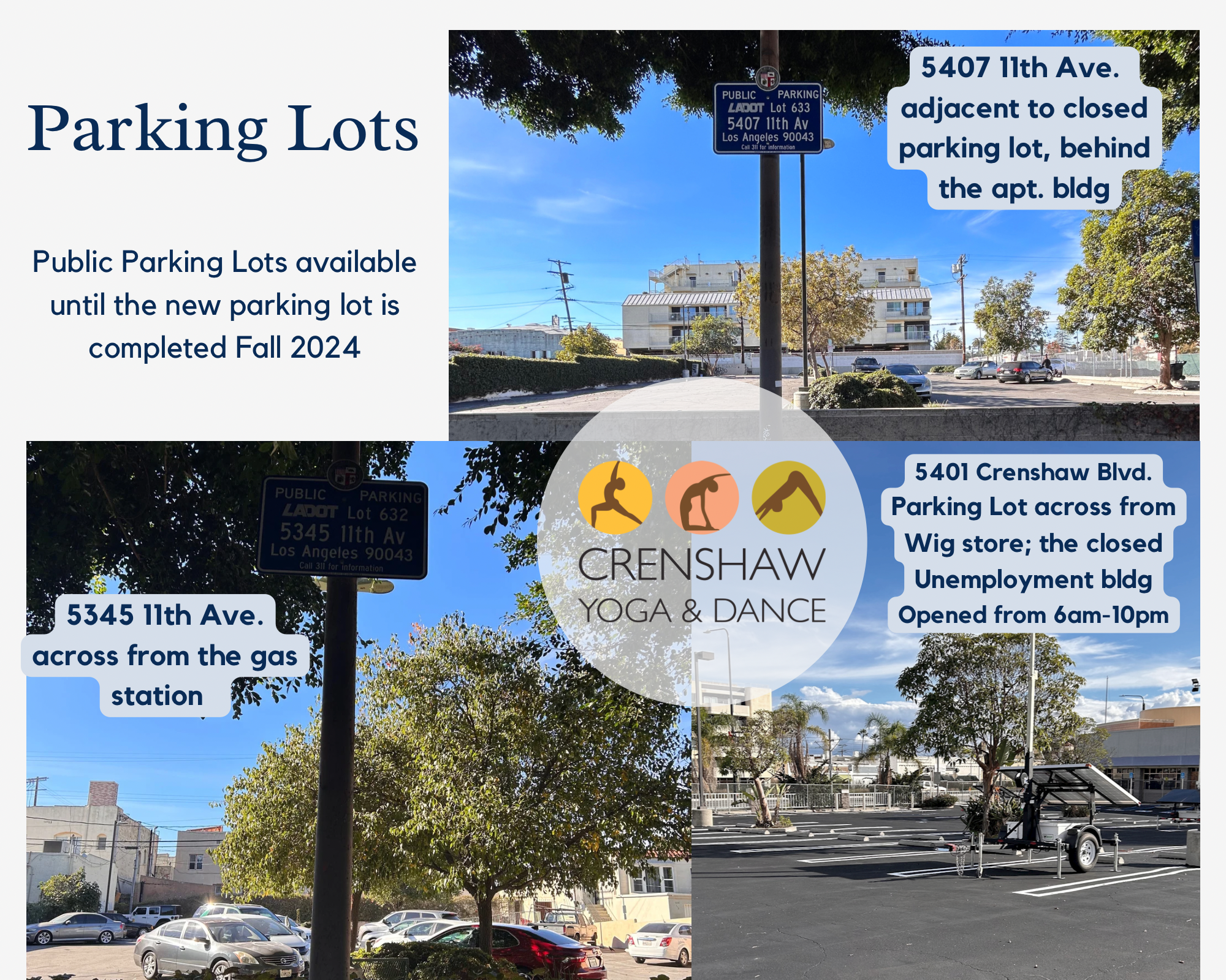 Public Parking lots available during the reconstruction of the  parking lot on Crenshaw Blvd./54th St.