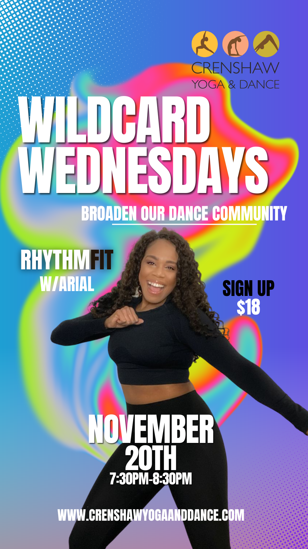 Come get the Rhythm & the Fit with Arial! November 20th 7:30pm