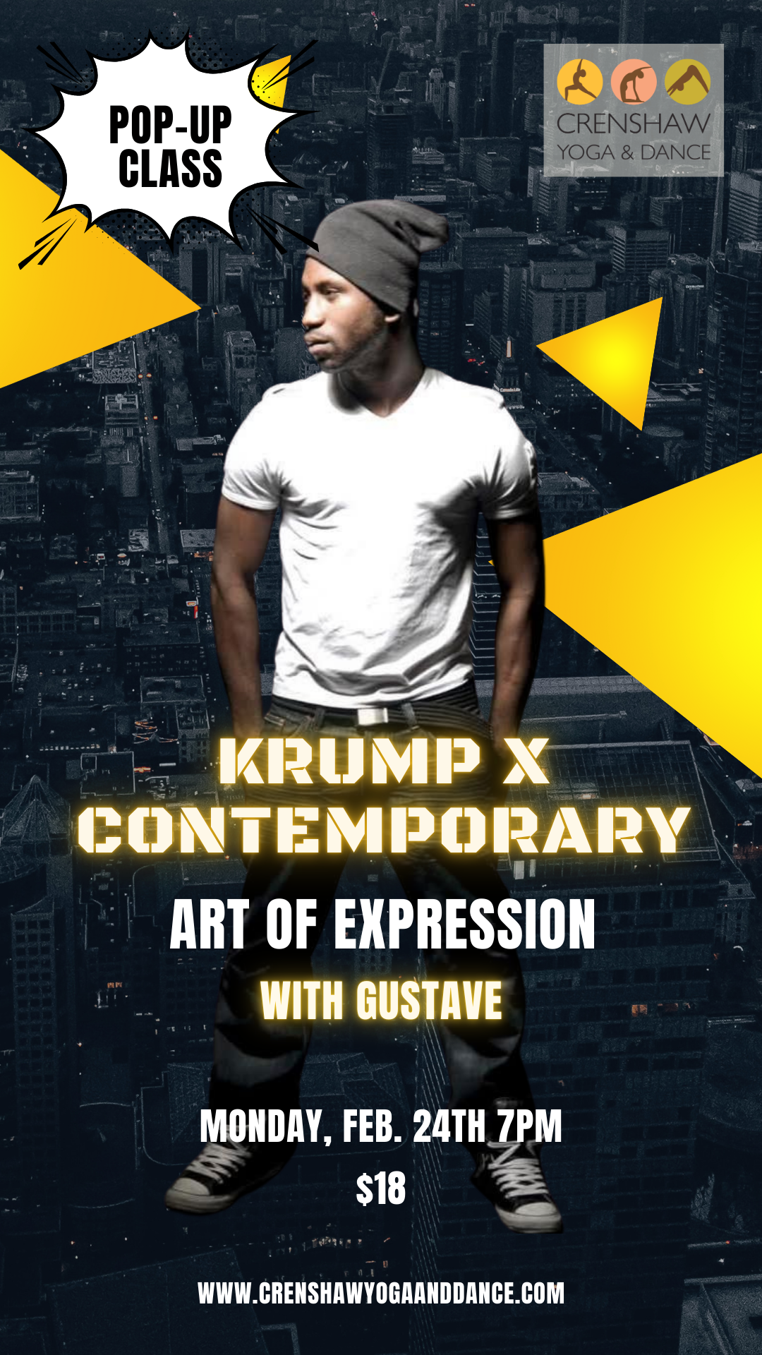 Pop Up Class Alert! Krump x Contemporary with Gustave.  Come and express.  Leave it on the floor! Feb. 24th.